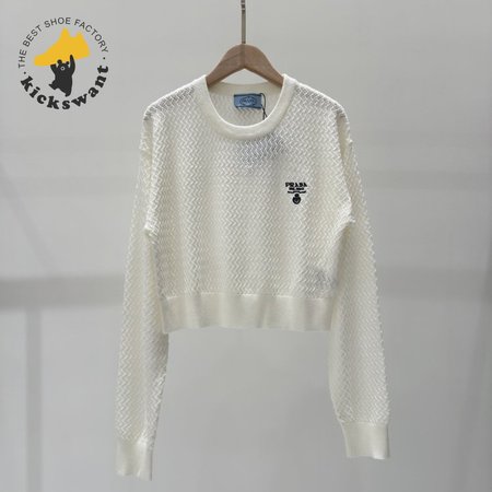 Prada Hollowed-out crew neck knitted Sweater