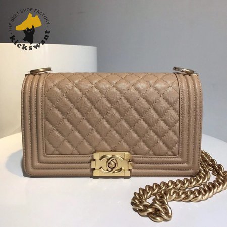 Chanel Boy Flap Quilted Diamond Metallic New Medium Tan