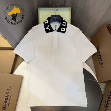 Burberry White Logo Embroidered Polo Shirt