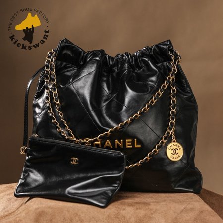 Chanel 22 Large Bag Shiny Calfskin & Gold Black