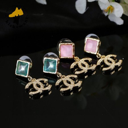 Chanel Crystal CC Drop Earrings Pink Gold