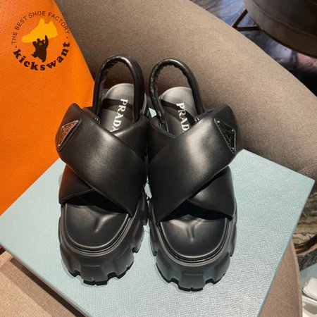 Prada Monolith Logo Patch Chunky Sole Sandals In Black