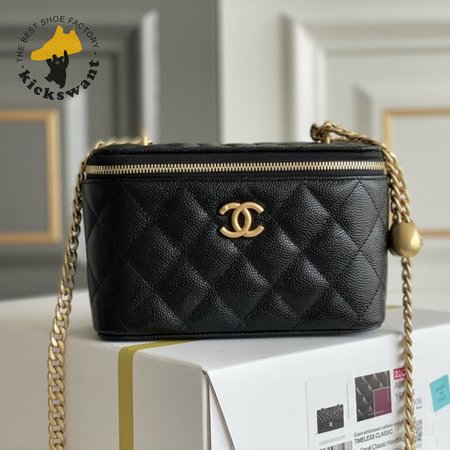 Chanel Black Leather Vanity, Cosmetic Pouch Bag