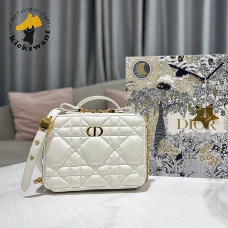 Dior Caro Box Bag Latte Quilted Macrocannage Calfskin