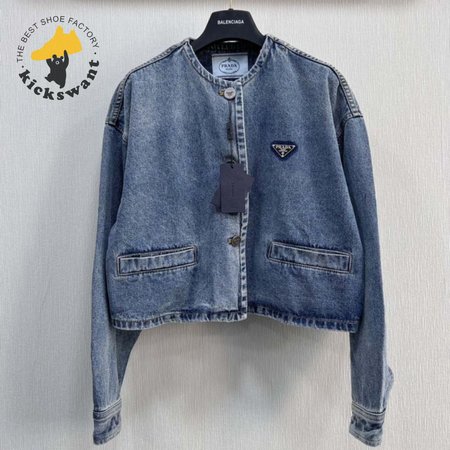 Prada Logo Cropped Denim Jacket