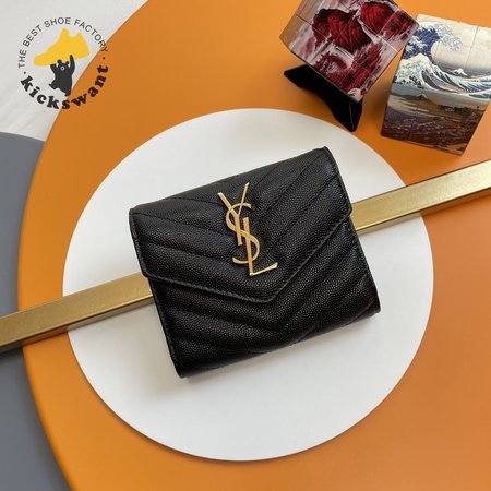 Saint Laurent Grain De Poudre Matelasse Chevron Small Monogram Envelope Wallet Black