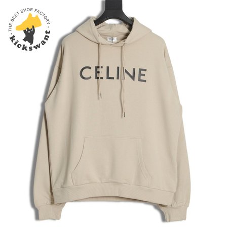 Celine Loose Hoodie In Cotton Fleece Stone Beige / Black