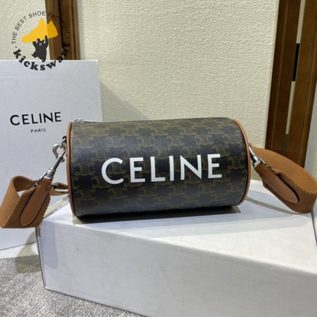Celine Cylinder Bag In Triomphe Canvas Tan