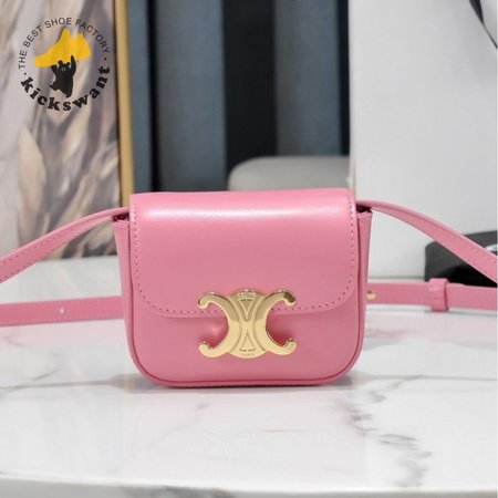 Celine Mini Triomphe In Shiny Calfskin Light Pink