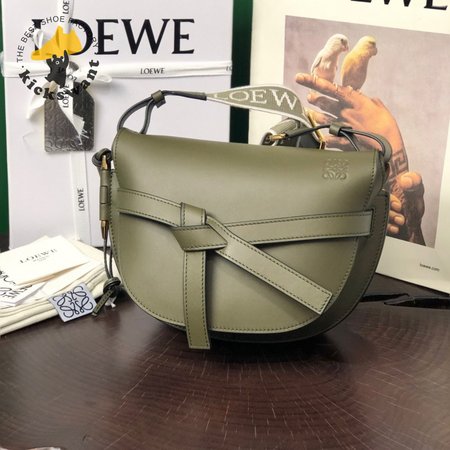 Loewe Small Gate Bag In Soft Calfskin And Jacquard Autumn Green