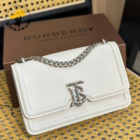 Burberry Leather Small TB Bag White