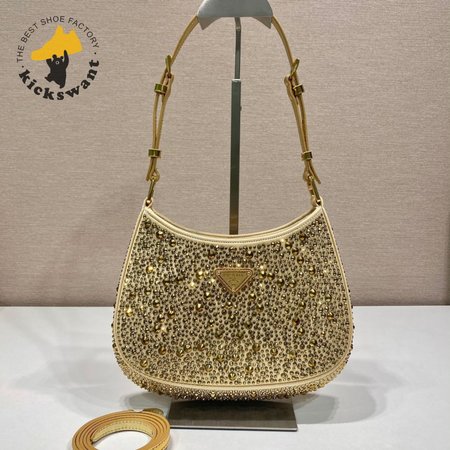 Prada Cleo Satin Bag With Crystals Platinum 1BC169