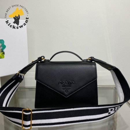 Prada Monochrome Saffiano And Leather Bag Black 1BD317