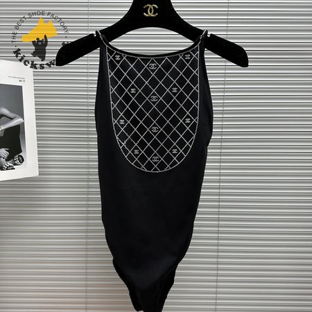 Chanel Swimsuit Stretch Jersey Strass Black Silver
