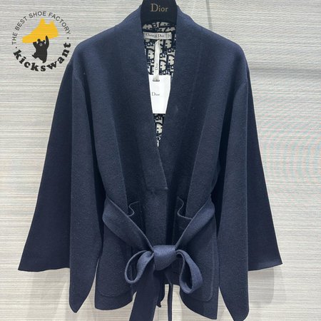 Dior Belted Kimono Jacket Navy Blue Double-Sided Wool And Silk With Dior Oblique Interior