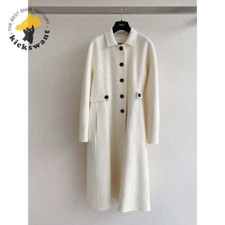 Dior Single-Breasted Long Double-Faced Cashmere Coat White