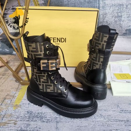 Fendigraphy Black Leather Biker Boots
