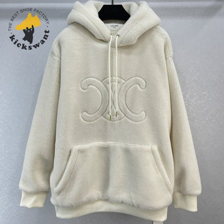Celine Oversized Triomphe Hoodie In Fleece Off White S-L