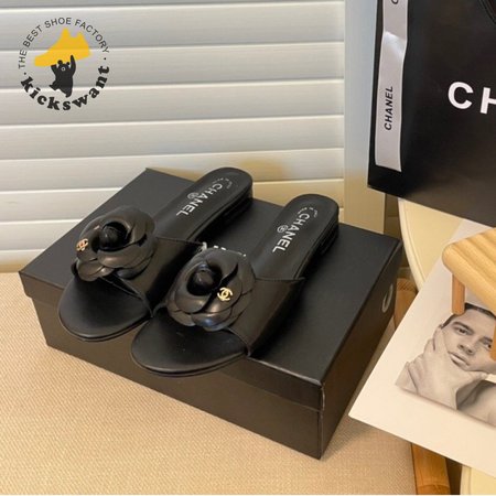 Chanel Slippers Camellia Black 35-40