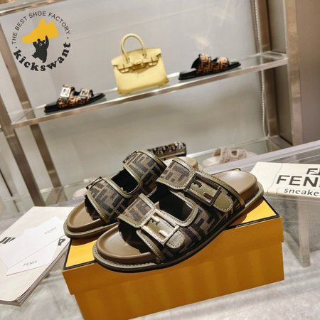 Fendi Feel Brown FF Fabric Slides 35-45