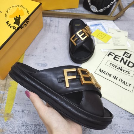 Fendigraphy Black Leather Slides 35-45