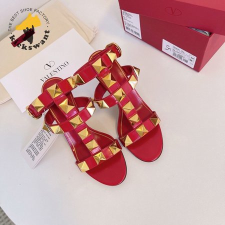 Valentino Roman Stud Calfskin Sandal 100mm Red 35-39